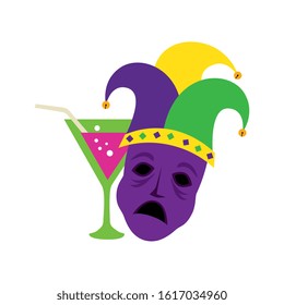 Mardi gras hat mask and cocktail design, Party carnival decoration celebration festival holiday fun new orleans and traditional theme Vector illustration