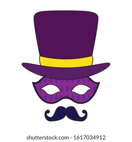Mardi gras hat mask and mustache design, Party carnival decoration celebration festival holiday fun new orleans and traditional theme Vector illustration