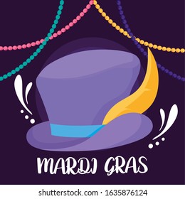 Mardi gras hat with necklaces design, Party carnival decoration celebration festival holiday fun new orleans and traditional theme Vector illustration