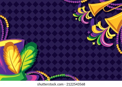 mardi gras hat and trumpets carnival