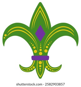 Mardi Gras heraldic lily, green holiday symbol for flyer, postcard, invitation or poster design