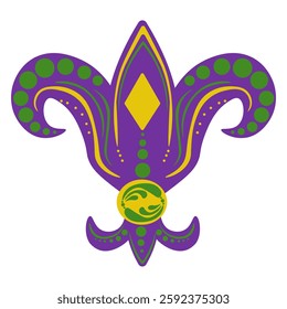 Mardi Gras heraldic lily, purple holiday symbol for flyer, postcard, invitation or poster design vector illustration