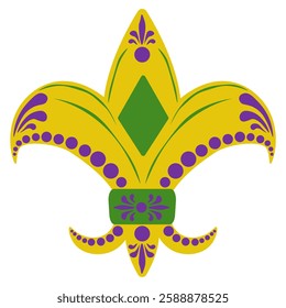 Mardi Gras heraldic lily, yellow holiday symbol for flyer, postcard, invitation or poster design vector illustration