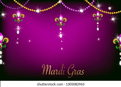 Mardi Gras holiday background. Vector template suitable for greeting cards, invitations, posters, prints. EPS10. - Vector