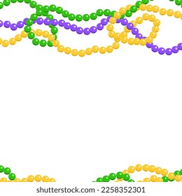     Mardi Gras holiday card design. Beaded necklaces Mardi Gras symbols isolated on white background. Vector illustration in a flat style for the design of congratulations, invitations, flyers.