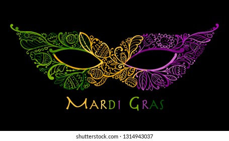 Mardi gras holiday. Greeting card design with ornate mask