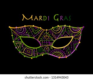 Mardi gras holiday. Greeting card design with ornate mask