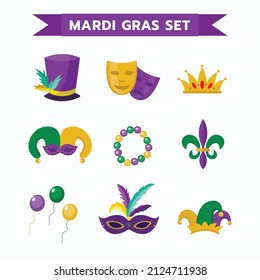 mardi gras icon set collection design