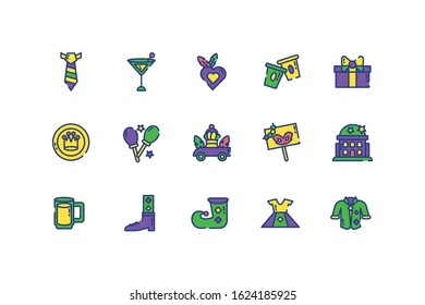 Mardi gras icon set design, Party carnival decoration celebration festival holiday fun new orleans and traditional theme Vector illustration