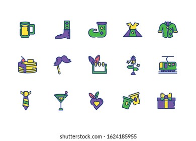 Mardi gras icon set design, Party carnival decoration celebration festival holiday fun new orleans and traditional theme Vector illustration