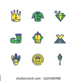 Mardi gras icon set design, Party carnival decoration celebration festival holiday fun new orleans and traditional theme Vector illustration