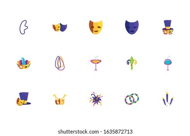 Mardi gras icon set design, Party carnival decoration celebration festival holiday fun new orleans and traditional theme Vector illustration