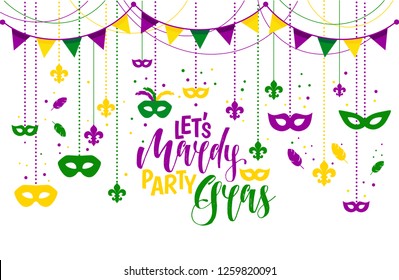 Mardi Gras icons colored frame with a mask, isolated on white background. Vector illustration