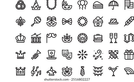 Mardi gras icons Hochwertige Vektorsymbol-Kollektion mit editierbarem Strich. Ideal für professionelle und kreative Projekte.