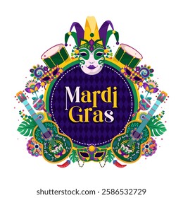 mardi gras illustration with colorful brazilian ornament. Fiesta, holiday poster, party flyer, greeting card. vector illustration