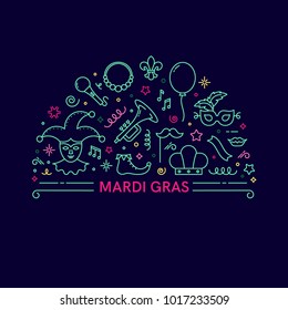 Mardi Gras Illustration. Vorlage für Flyer, Banner und Poster.Vektorillustration Linie Stil Illustration.
