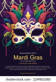 Mardi gras illustration, vertical flyer template.