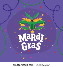 Mardi gras invitational poster Confetti mask with feather Vector