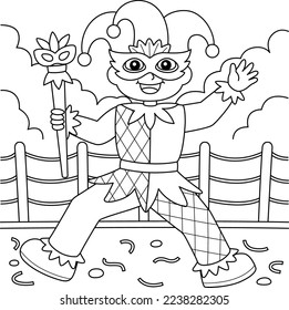 Mardi Gras Jester Boy Coloreando página para niños
