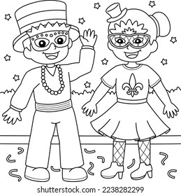 Mardi Gras Jester Boy and Girl Coloring Page