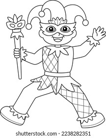 Mardi Gras Jester Boy Isolated Coloring Page