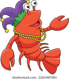 Mardi Gras Jester Crawfish Cartoon Colored Clipart