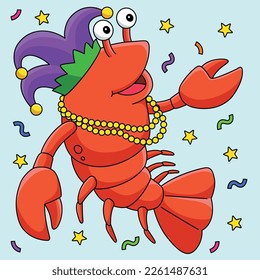 Mardi Gras Jester Crawfish Colored Cartoon 