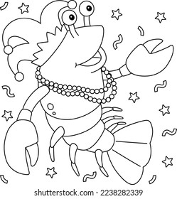 Mardi Gras Jester Crawfish Colour Page for Kids