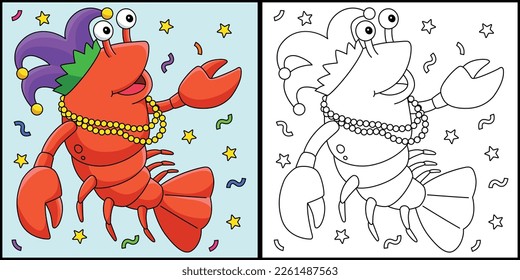 Mardi Gras Jester Crawfish Coloring Illustration