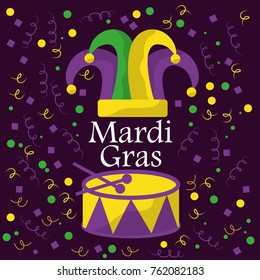 mardi gras jester hat drum musical confetti celebration