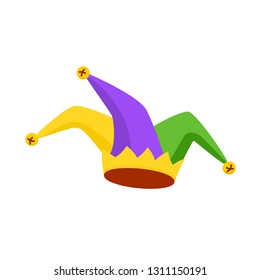 Mardi Gras jester hat flat icon. Clipart image isolated on white background