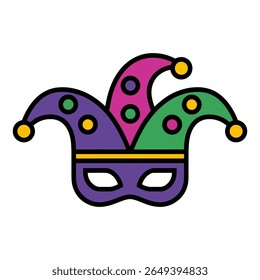 Ilustração de Ícone de Máscara e Chapéu Jester Mardi Gras