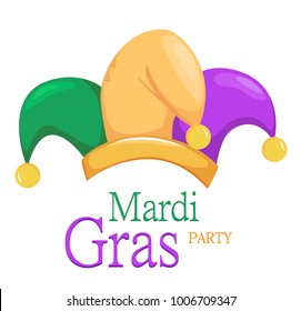 Mardi Gras Jester Hat For Poster, Greeting Card, Party Invitation, Banner Or Flyer On White Background. Vector Illustration.