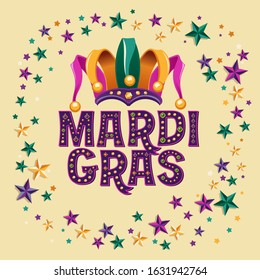 Mardi Gras with Jester Hat and Star background