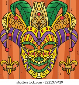 Mardi Gras Jester Mask Colored Cartoon 