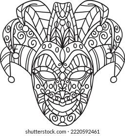 Mardi Gras Jester Mask Isolated Coloring Page 