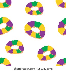 Mardi Gras King Cake Seamless Pattern. Vector Illustration.