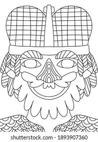 Mardi Gras king coloring page stock vector illustration. Smiling cartoon king symmetry black and white illustration. Fat Tuesday parade character costume. French culture festival mask coloring page