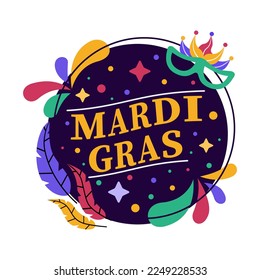 Mardi Gras label design with colorful and flat vector style. Mardi Gras Label Ribbon Design set. Suitable for banner, poster, greeting card, poster, web, social media, etc.