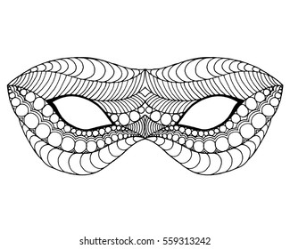 Mardi gras lace mask. Black white vector illustration