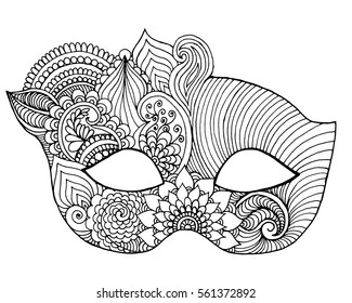 Mardi gras lace mask. Black white vector illustration