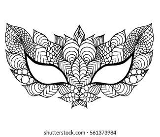 Mardi gras lace mask. Black white vector illustration