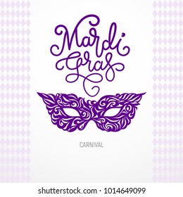 Mardi Gras lettering with carnival mask. Eps8. RGB Global colors