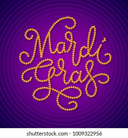 Mardi Gras lettering consist of gold beads on dark purple background. Eps10. RGB. Global colors