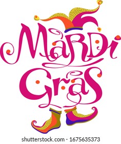 mardi gras lettering logo with cap & shoes