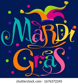 mardi gras lettering logo with cap & shoes