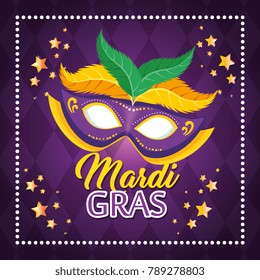 mardi gras lettering poster with mask carnival banner