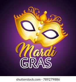mardi gras lettering poster with mask carnival banner