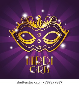 mardi gras lettering poster with mask carnival banner