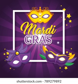 mardi gras lettering poster with mask carnival banner